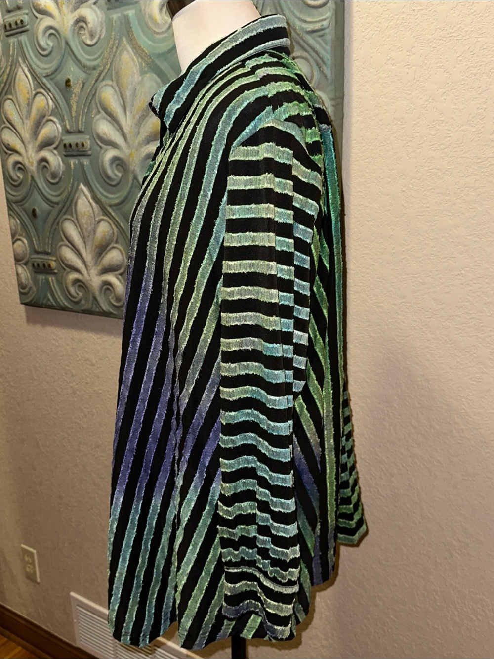 Calessa Womens XL Striped Tunic Button Front Blue Green Purple Lagenlook Artsy - Picture 4 of 11